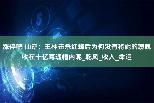 涨停吧 仙逆：王林击杀红蝶后为何没有将她的魂魄收在十亿尊魂幡内呢_乾风_收入_命运